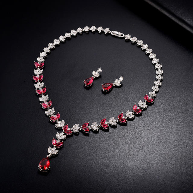 OL luxury pave setting color cubic zircon diamond necklace