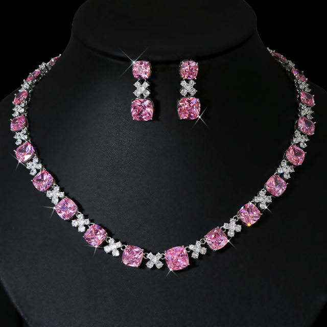 Luxury colorful cubic zircon pave setting necklace set