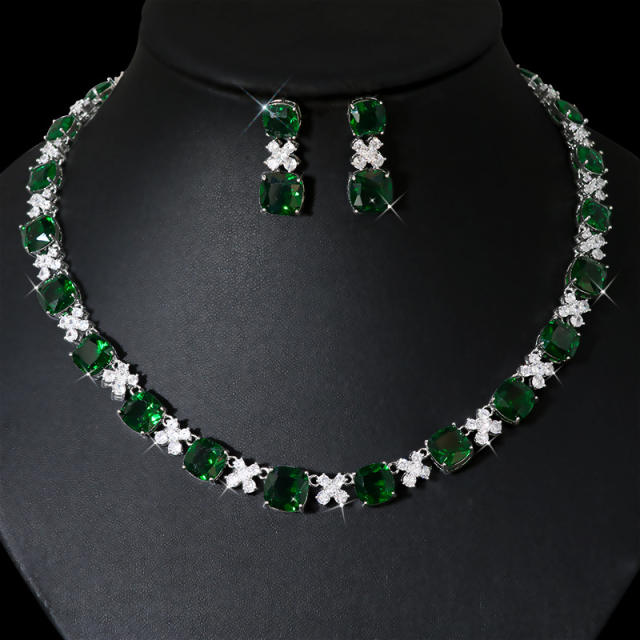 Luxury colorful cubic zircon pave setting necklace set