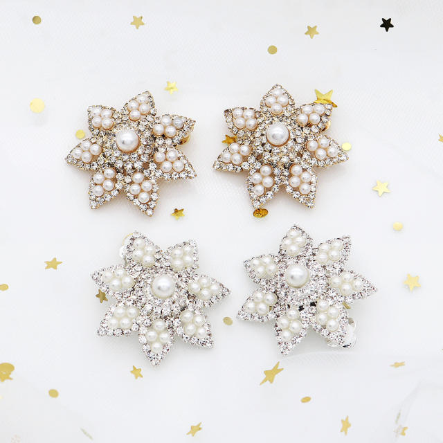 Geometric faux pearl wedding clip on earrings