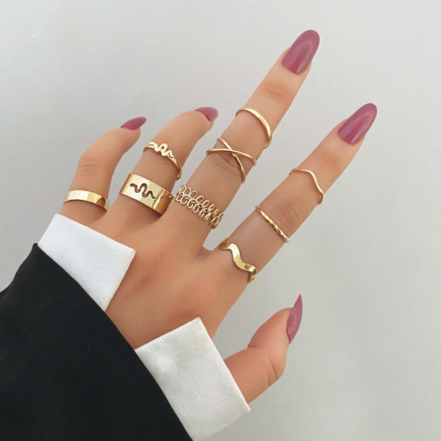 9pcs gold color stackable rings