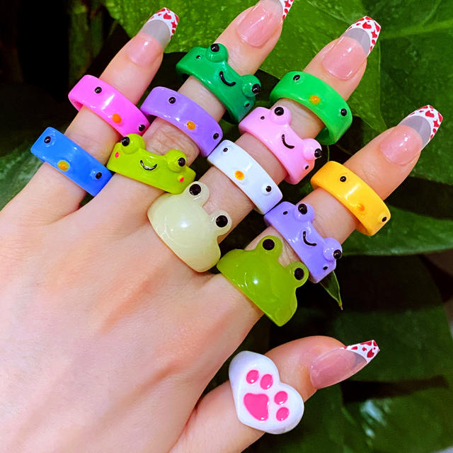 Cartoon resin frog rings humor rings