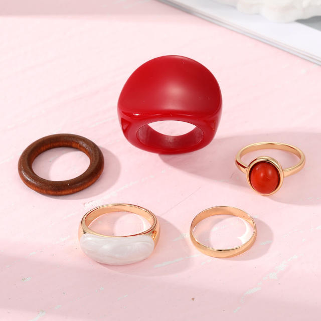 5pcs wine red resin stackable rings