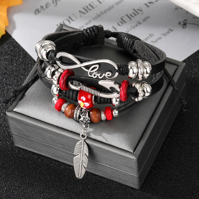 Infinity love PU leather layer bracelet for men