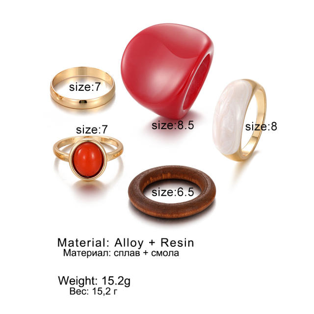 5pcs wine red resin stackable rings