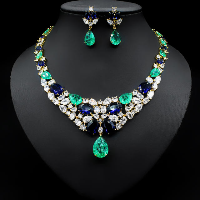 Occident fashion luxury colorful cubic zircon necklace set