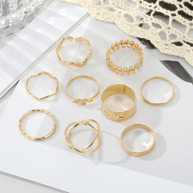 9pcs gold color stackable rings
