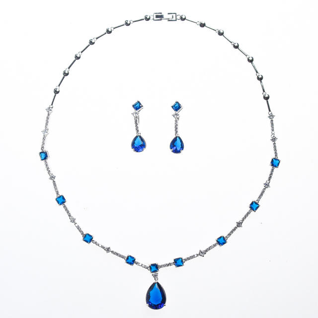 Korean fashion simple design drop cubic zircon necklace set