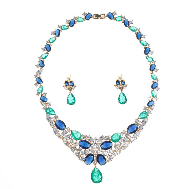 Occident fashion luxury colorful cubic zircon necklace set