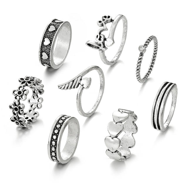 8pcs love letter silver color stackable rings