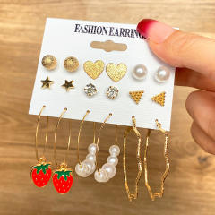 Korean fashion faux pearl hoop earrings set