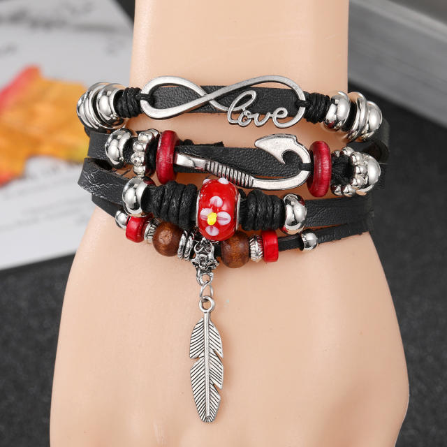 Infinity love PU leather layer bracelet for men