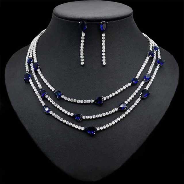 INS hot sale luxury cubic zircon pave setting diamond necklace set