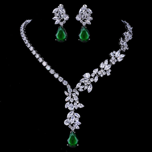 Luxury pave setting cubic zircon diamond necklace set