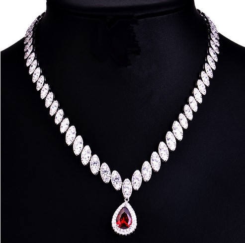 Delicate color cubic zircon drop diamond necklace set