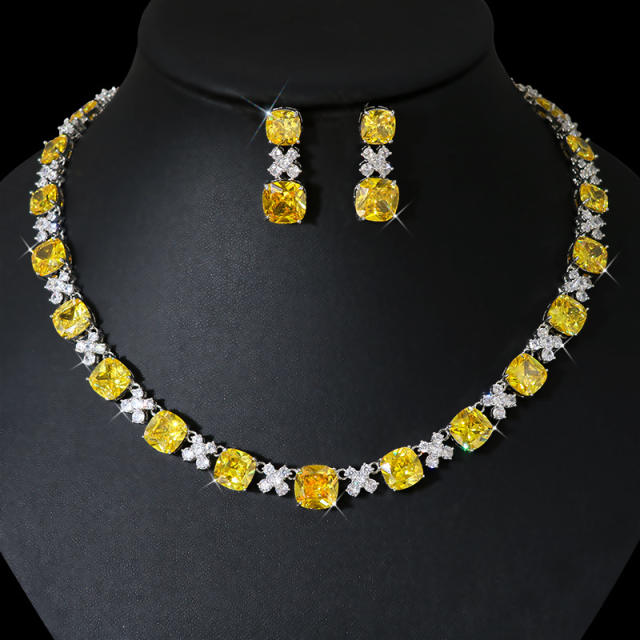 Luxury colorful cubic zircon pave setting necklace set