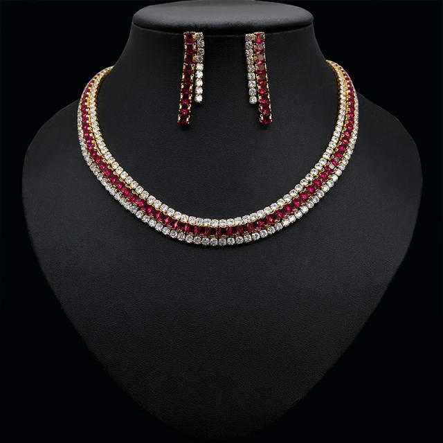 Pave setting diamond colorful necklace set