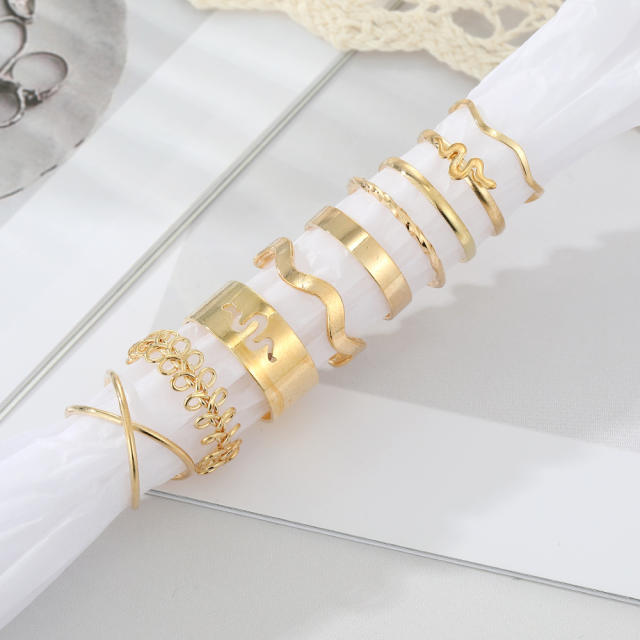 9pcs gold color stackable rings