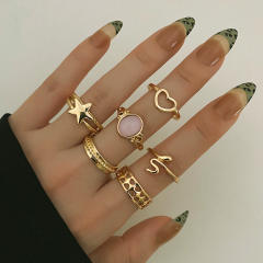 6pcs pink color resin snake ring set