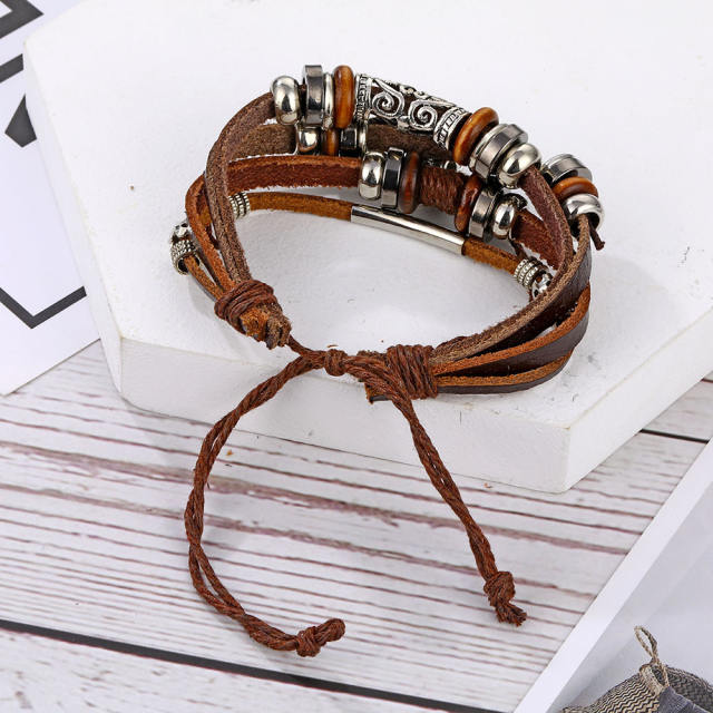 Vintage wing symbol PU leather bracelet for men