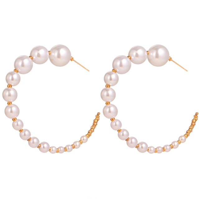 Geometric hoop earrings pearl earrings