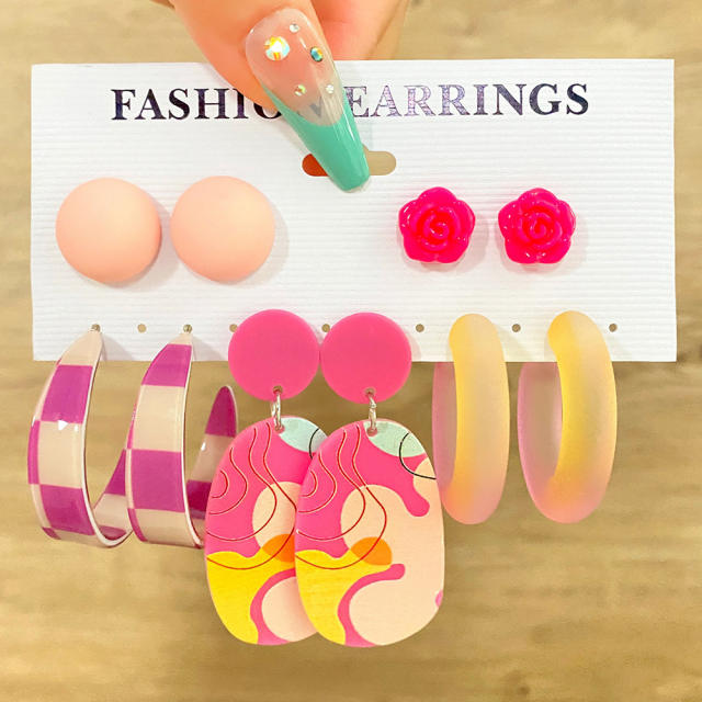 Candy color summer flower earrings set