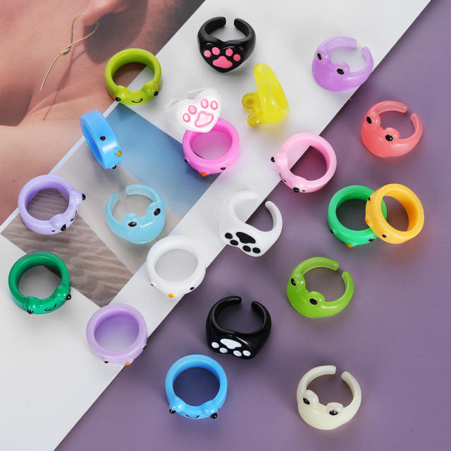 Cartoon resin frog rings humor rings