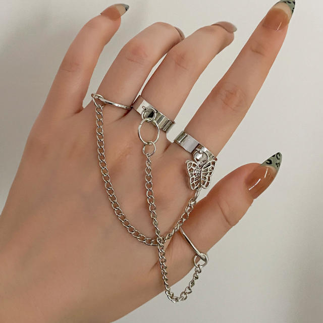 Personality silver color punk chain rings
