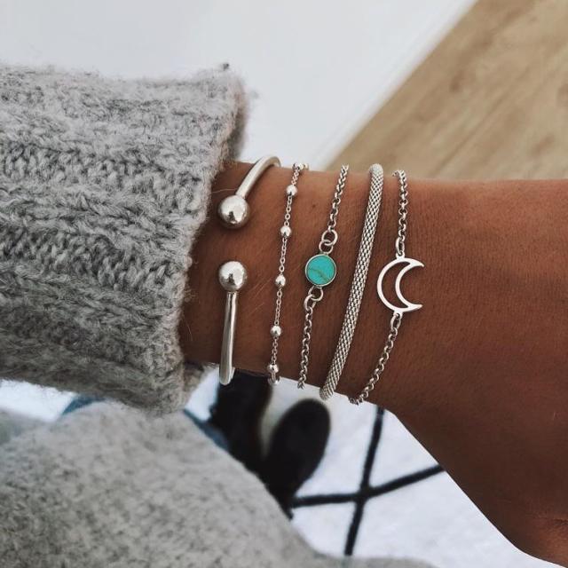 5pcs boho hollow moon bracelet set