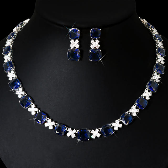 Luxury colorful cubic zircon pave setting necklace set