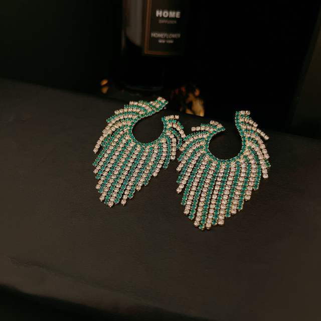 Korean fashion diamond stripe tassel earrings