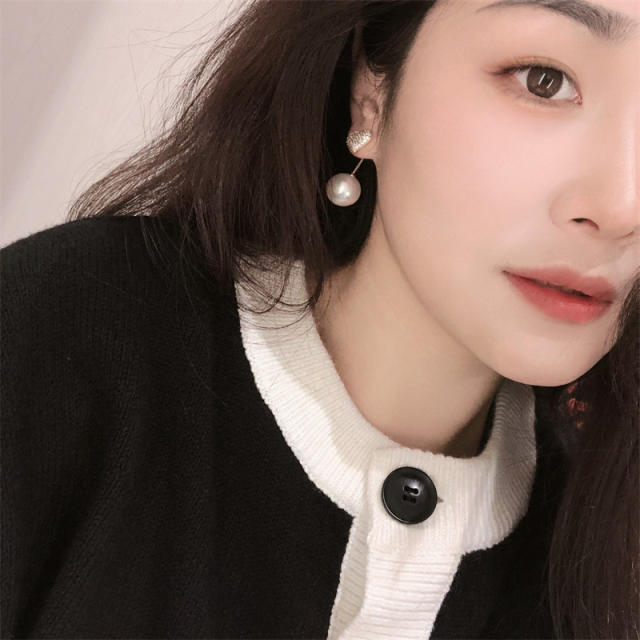 Korean fashion diamond heart pearl earrings