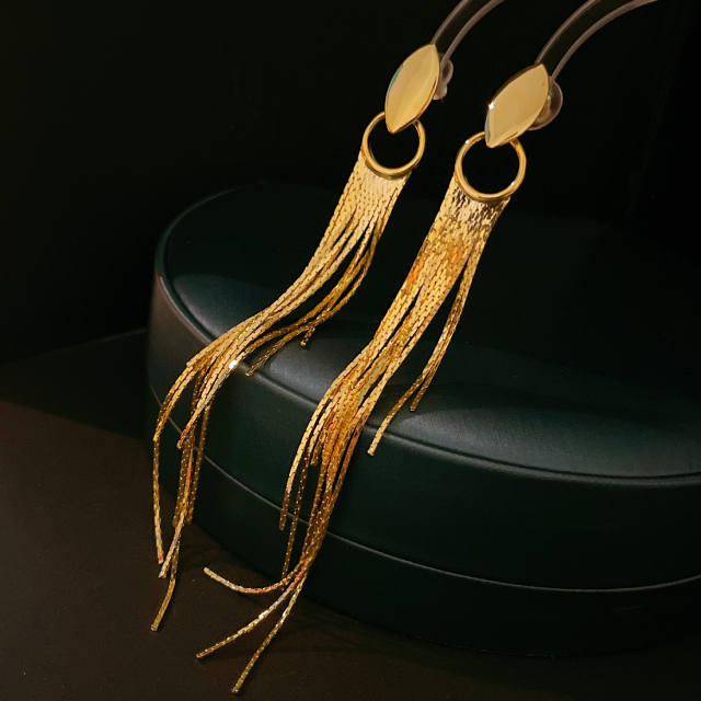 24K real gold plated chain tassel earrings