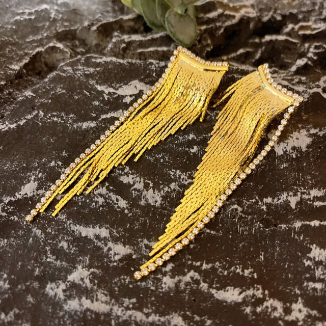 18K real gold plated irregular shape chain tassel earrings