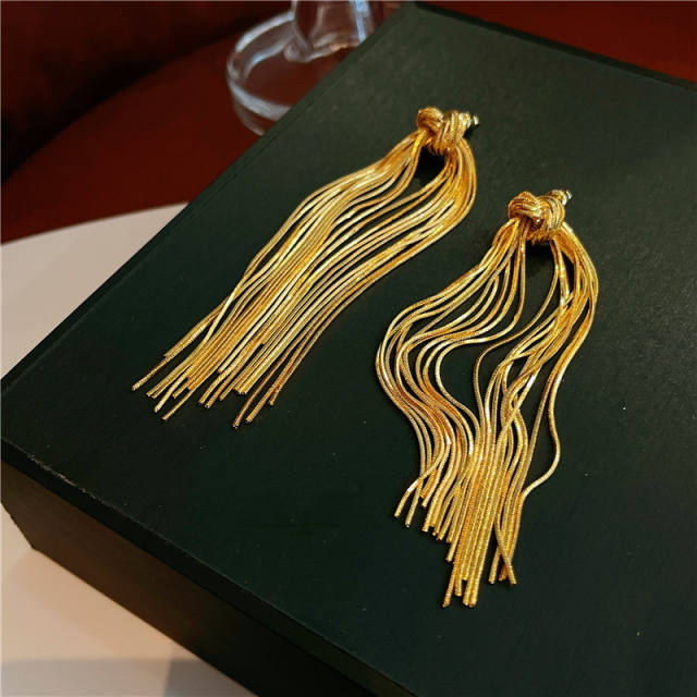 24K real gold plated chain tassel knotted earrings