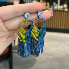 Luxury blue yellow color match diamond tassel earings
