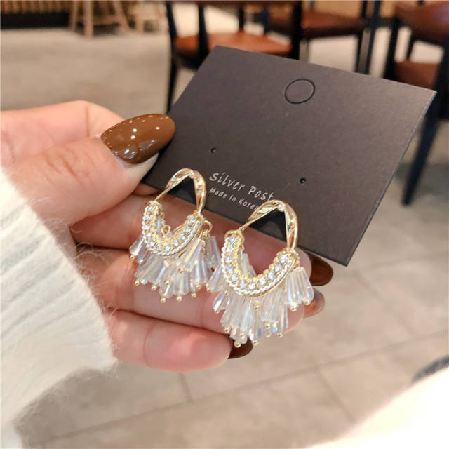 925 needle korean fashion crystal beads tassel earrings