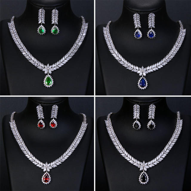Elegant color cubic zircon drop diamond necklace set