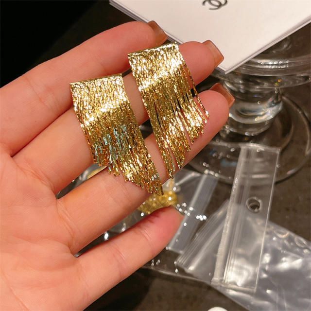 24K real gold plated short chain tassel earrings