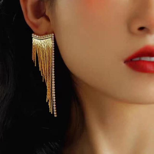 18K real gold plated irregular shape chain tassel earrings