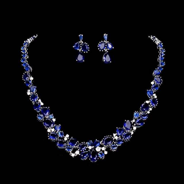 White and blue color cubic zircon diamond necklace set