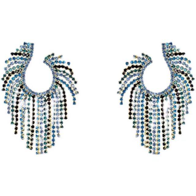 Korean fashion diamond stripe tassel earrings