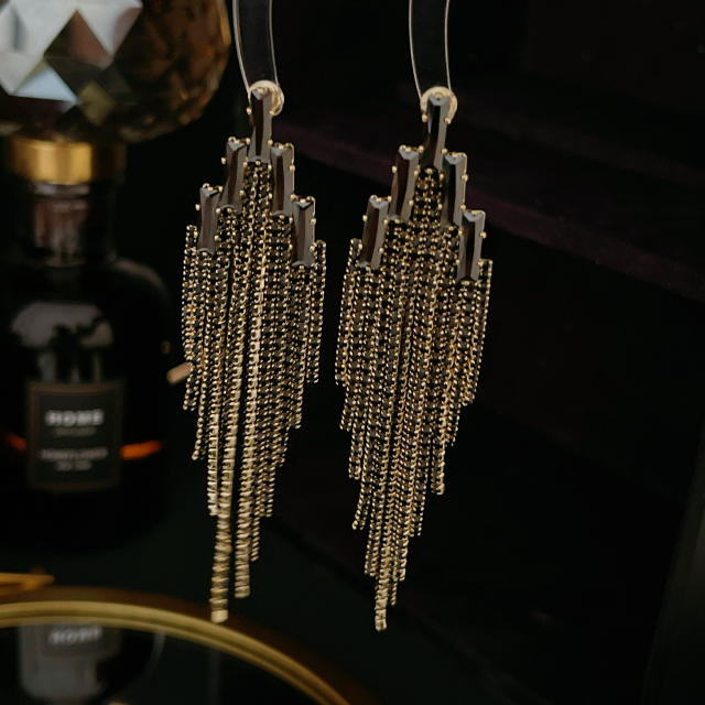 925 needle luxury diamond long tassel earrings