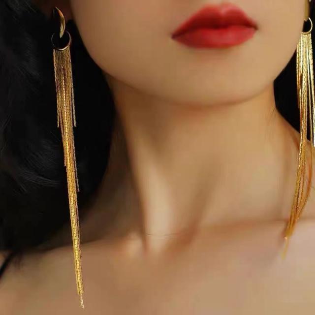 24K real gold plated chain tassel earrings