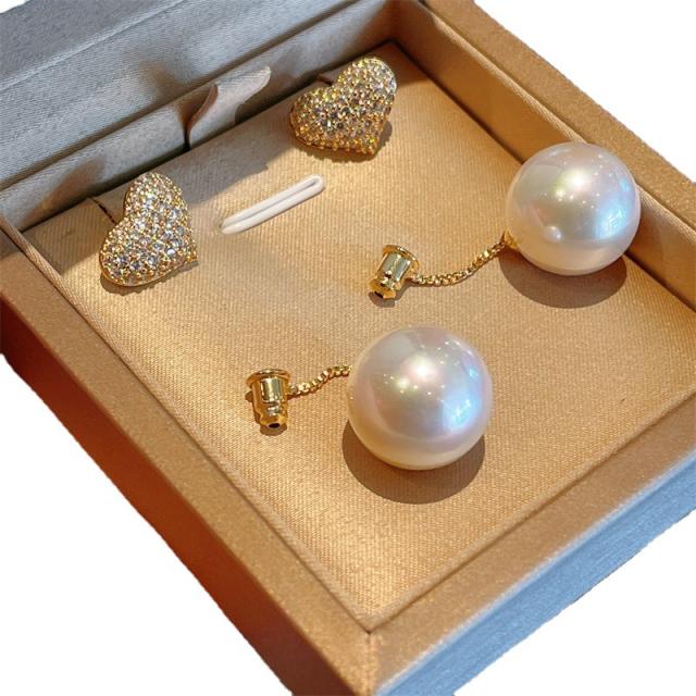 Korean fashion diamond heart pearl earrings