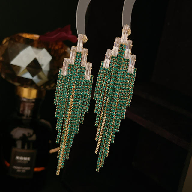 925 needle luxury diamond long tassel earrings