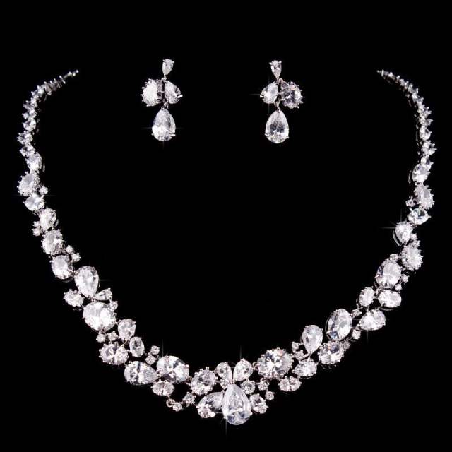 White and blue color cubic zircon diamond necklace set