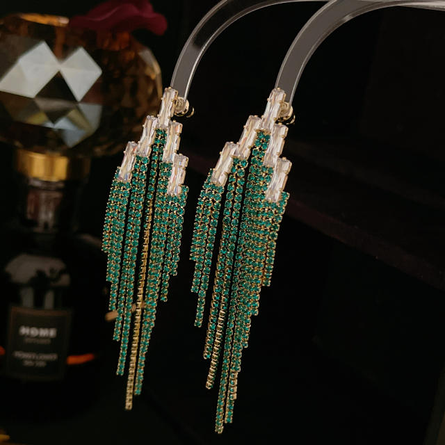 925 needle luxury diamond long tassel earrings