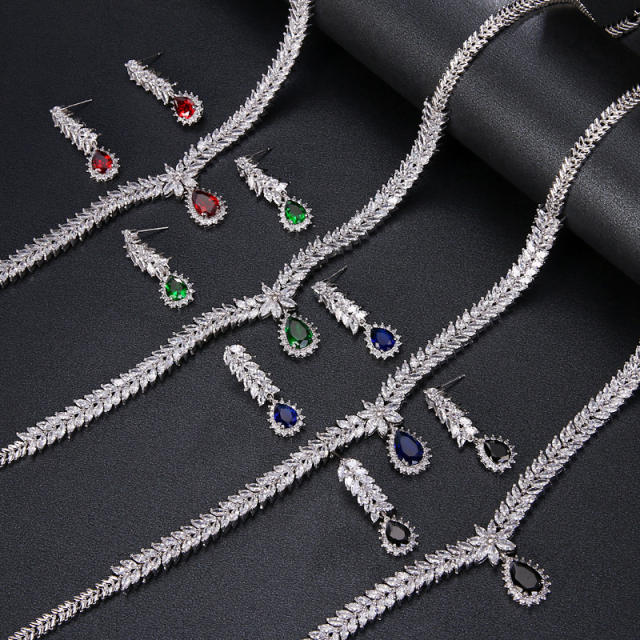 Elegant color cubic zircon drop diamond necklace set