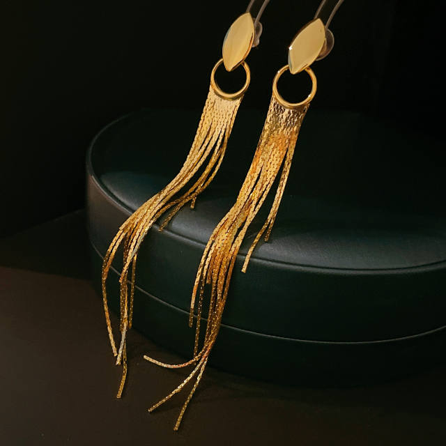 24K real gold plated chain tassel earrings